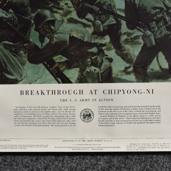 Vintage Breakthrough At Chipyong-Ni US Army In Action Poster No 21-47 20"x24" - Picture 2 of 8